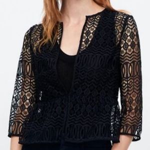 NWT Zara Peplum Lace Blazer- Navy Blue